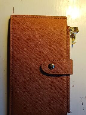 Source Unknown Brown Textured Snap Wallet with Zip Pull